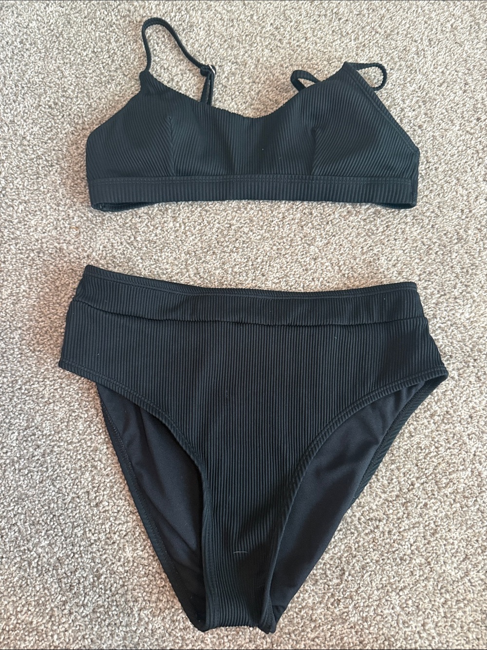 Ribbed Black High-Waist Bikini Set